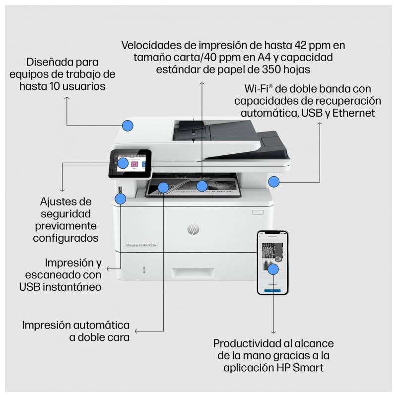 HP LaserJet Pro 4102fdw Laser noir et blanc WiFi blanc - Caractéristiques Imprimante laser