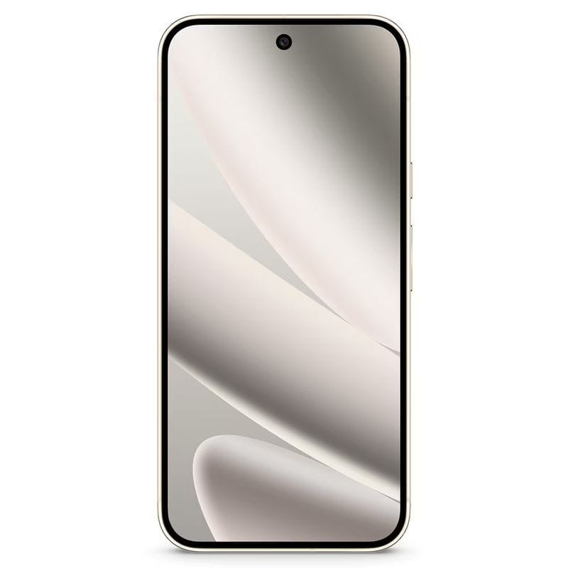Frontal del Google Pixel 10 Pro XL porcelana: pantalla borde a borde con perforación central para la cámara, marcos delgados en tono crema. Renovado,