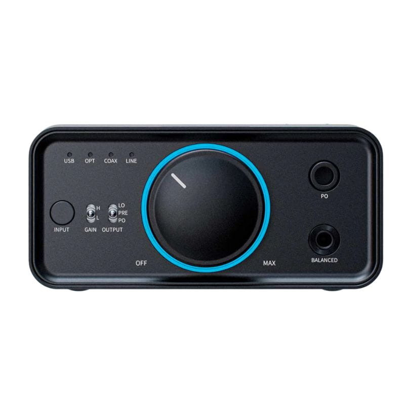 FiiO K7 Negro - Amplificador/DAC con gran perilla central, indicadores LED, selector de entrada, control de ganancia y salidas PO y balanceada en el frontal
