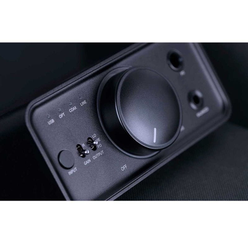 FiiO K7 Negro - Amplificador/DAC con gran perilla central, selector de entrada USB/OPT/COAX/LINE, control de ganancia y salidas para auriculares