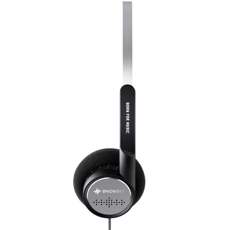 FiiO Snowsky Wind Negro: auriculares de diadema on-ear con espuma suave, copa metálica perforada, diadema delgada plateada y cable con micrófono BOOM FOR