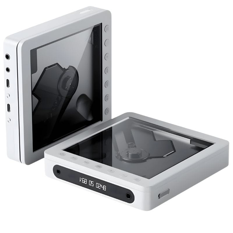 FiiO DM13 BT Transparente, reproductor de CD portátil cuadrado con tapa acrílica transparente, controles laterales, pantalla frontal y Bluetooth aptX HD