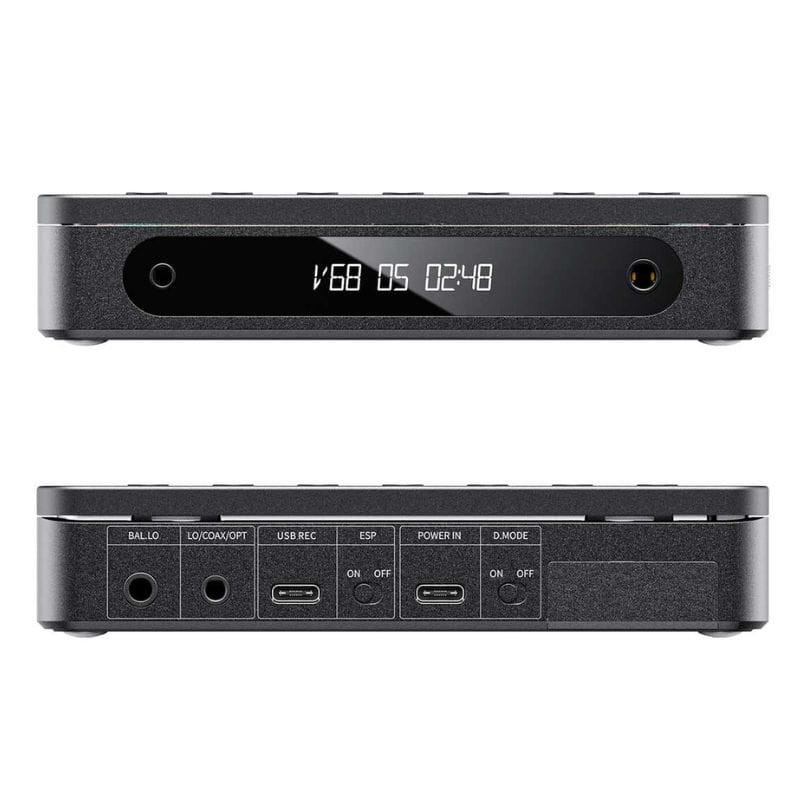 FiiO DM13 BT Transparente, reproductor de CD portátil con pantalla LED frontal, botones superiores, doble USB-C, óptico/coaxial, jack 3.5 mm y Bluetooth aptX