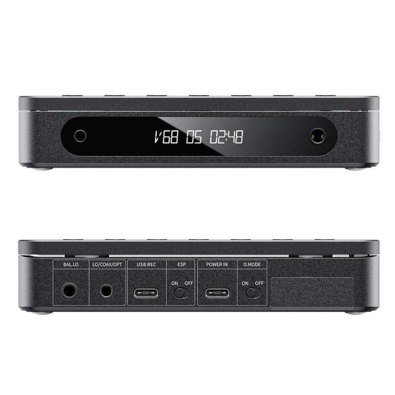 FiiO DM13 BT Transparente, reproductor de CD portátil con pantalla LED frontal, botones superiores, doble USB-C, óptico/coaxial, jack 3.5 mm y Bluetooth aptX