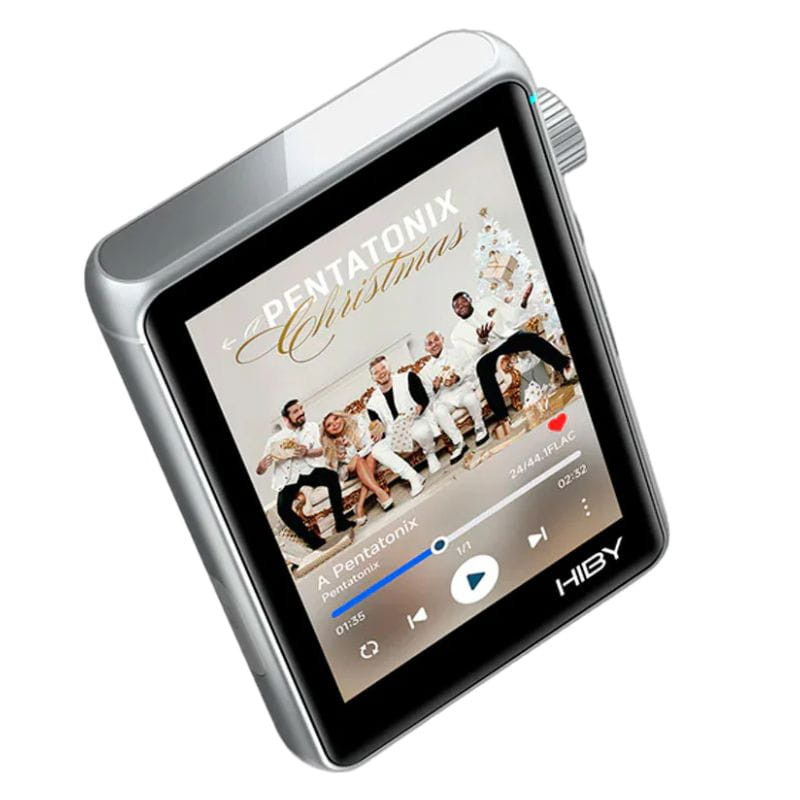 Hiby R3 II 2025 Plata: reproductor Hi‑Res compacto, pantalla táctil a color, rueda de volumen estriada, carcasa metálica plateada y controles frontales.