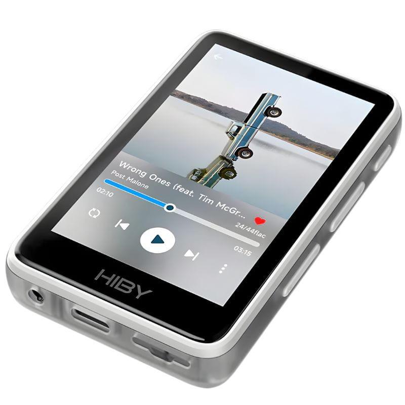 HiBy R1 Blanc - Lecteur Hi-Res compact avec écran tactile couleur, châssis blanc, boutons latéraux, port USB-C et prise casque pour audio haute fidélité