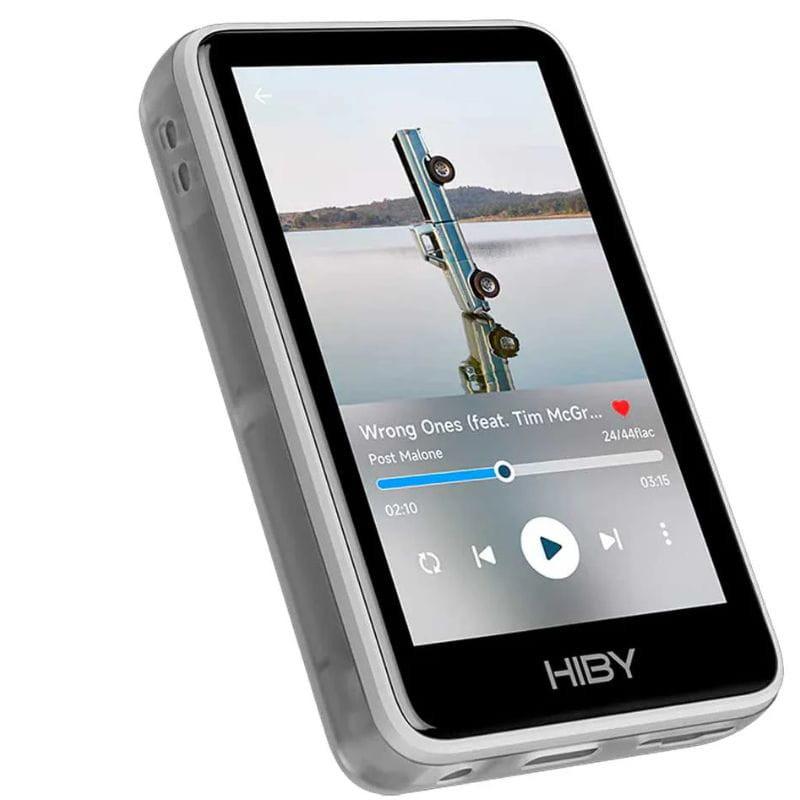 HiBy R1 Blanc Lecteur Hi-Res compact avec écran couleur bord à bord, boîtier blanc élégant, boutons latéraux et port casque pour écoute haute résolution