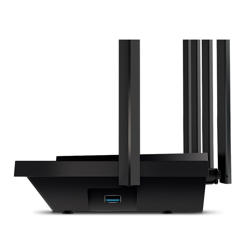 TP-Link Archer AX73 Gigabit Ethernet Router WiFi 6 AI con diseño negro, varias antenas altas y puerto USB frontal para conexiones y expansión