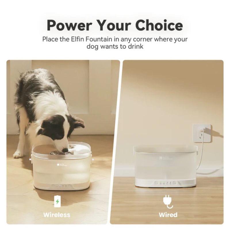 Elfin Pet Fountain D1 Pro Bebedero Automático sin bomba con doble opción inalámbrica o con cable, tanque translúcido, LED indicador y diseño minimalista