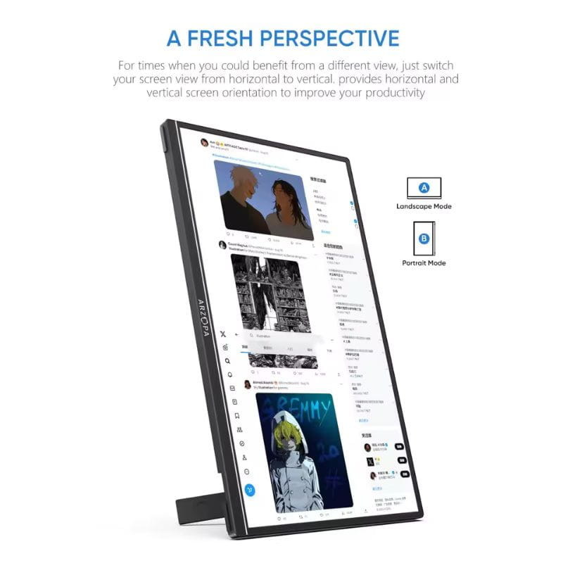 Monitor portátil Arzopa A3C Pro 13,3 OLED 1080P con soporte, rotación vertical y horizontal, biseles delgados, color negro, ideal para gaming y productividad