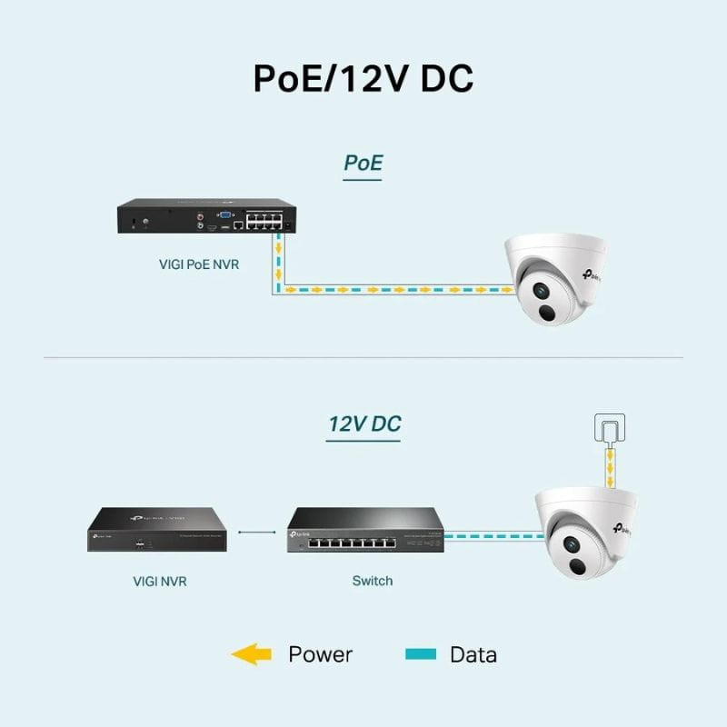 TP-Link VIGI C440I 4MP lente 4 mm, câmara bullet branca com LED IR, visão noturna, PoE ou 12V DC, conexão a NVR e switch, cabo energia e dados separados