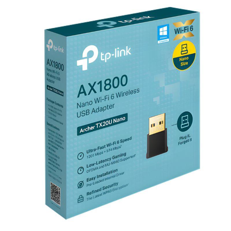 TP-Link Archer TX20U Adaptador USB Nano Wi‑Fi 6 AX1800 con doble banda 5 GHz y 2.4 GHz, altas velocidades, streaming 8K, videollamadas y juegos fluídos