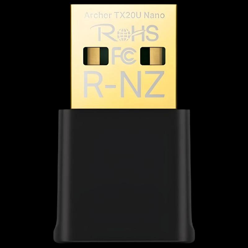 Adaptador USB nano Wi‑Fi 6 TP‑Link Archer TX20U AX1800 en color negro con conector dorado compacto, diseño minimalista y acabado mate