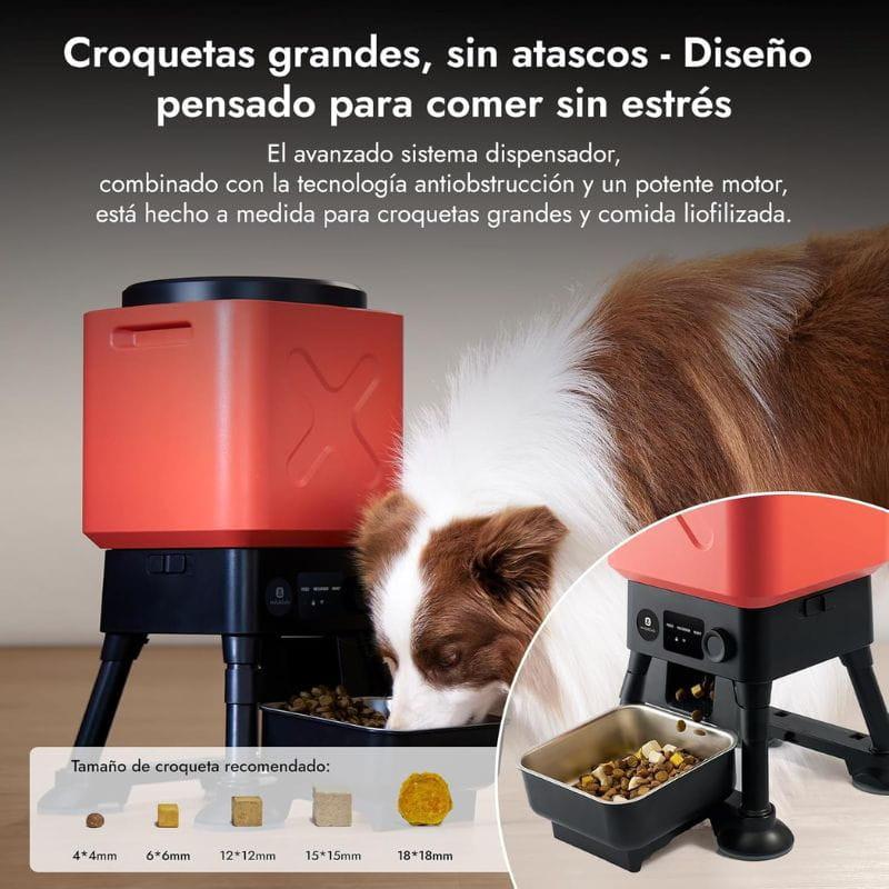 Molly & Cody Titan 14L mangeoire intelligente rouge avec réservoir XL, pieds réglables, bol inox, bouton manuel et anti-bouchons pour croquettes grandes