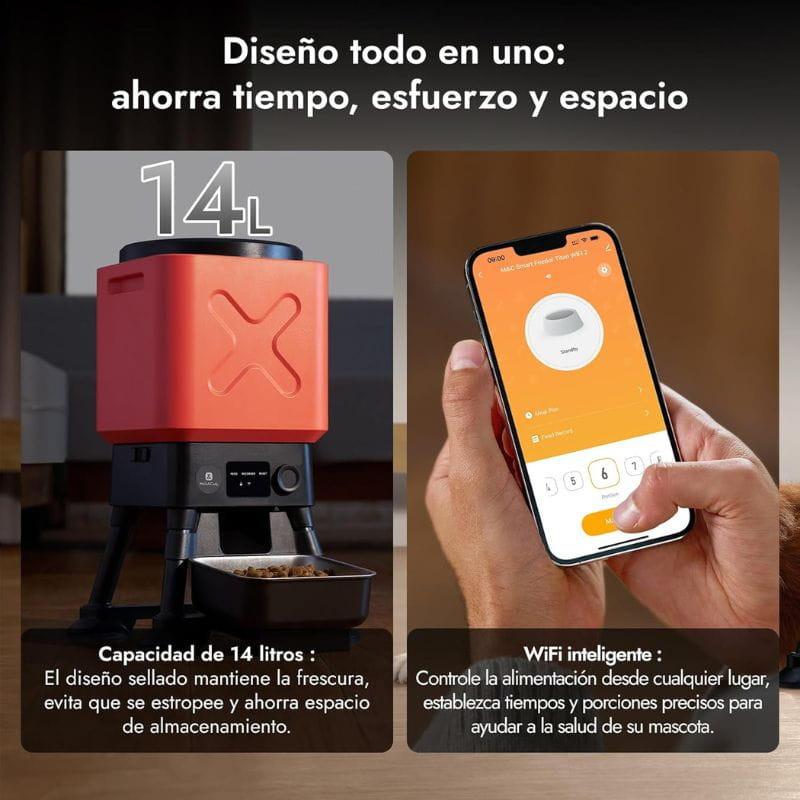 Molly & Cody Titan 14L mangeoire intelligente: réservoir 14 L rouge, distribution automatique, bol inox, contrôle WiFi via app, conservation hermétique