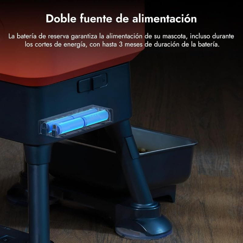 Molly & Cody Titan 14L mangeoire intelligente avec double alimentation, tiroir à piles visible, bol latéral et pieds antidérapants, design noir et rouge