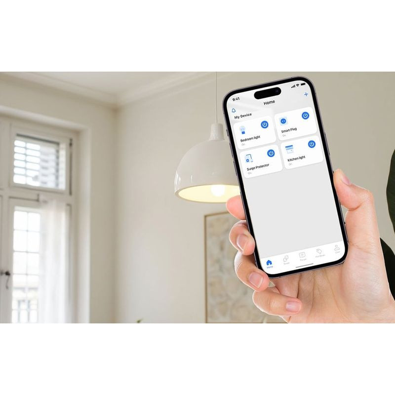 Interruptor inteligente Meross MSS715MA-UN: control de luz vía app en smartphone, interfaz clara con escenas y temporizadores; compatible con WiFi doméstico.