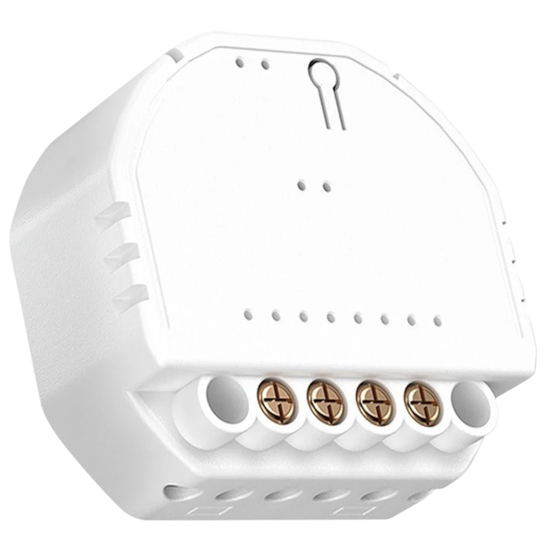 Meross MSS815MA-UN WiFi - Switch: módulo interruptor empotrable blanco con carcasa compacta, bornes de tornillo accesibles y ranuras de ventilación lateral.