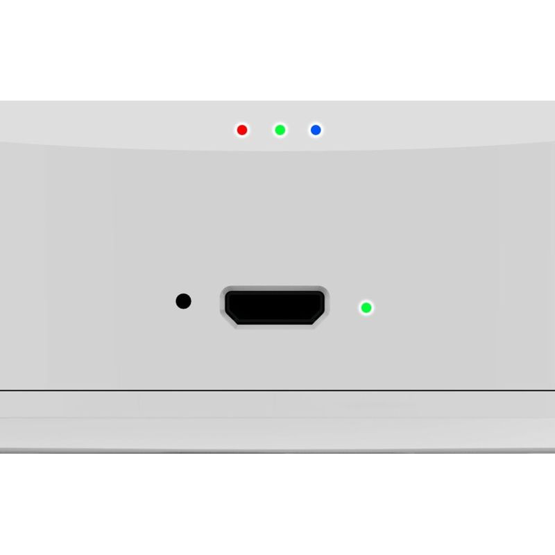 Heiman WS2GW-R WiFi - Switch: façade blanche avec port HDMI central, LED rouges/bleues/vertes en haut, LED verte et micro-trou indicateur à droite.