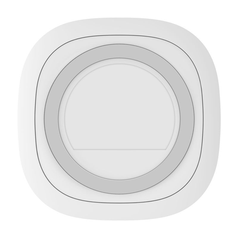 Heiman WS2GW-R WiFi - Switch: boîtier mural blanc carré aux bords arrondis, bouton central circulaire gris, design minimaliste pour contrôle domotique.