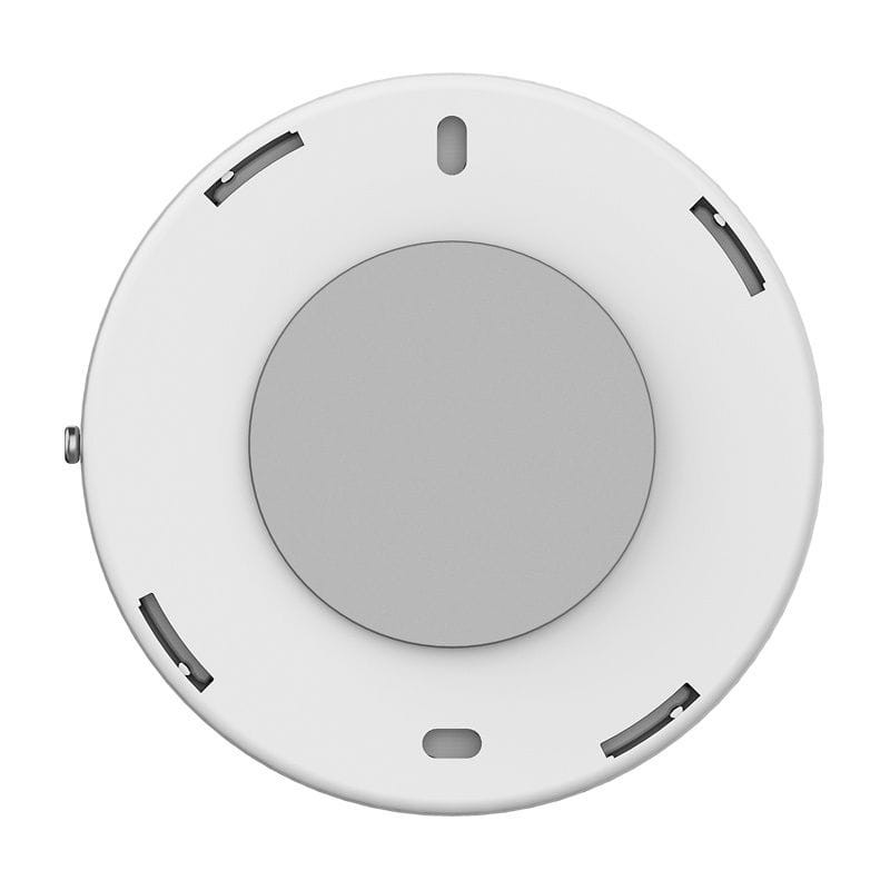 Heiman HM-5HW Alarme sem fios com sensor de calor: unidade circular branca, centro cinza, grelhas laterais de ventilação e LED indicador discreto.