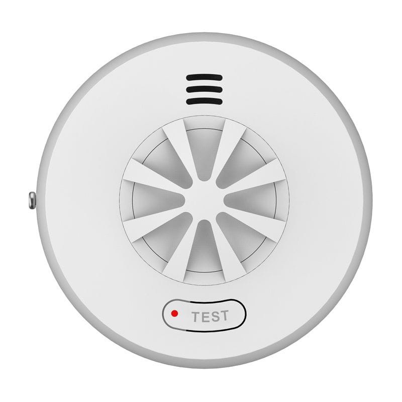Heiman HM-5HW Alarme sem fios com sensor de calor; corpo branco circular, perfil baixo, grelha central e LED discreto para teto/parede.