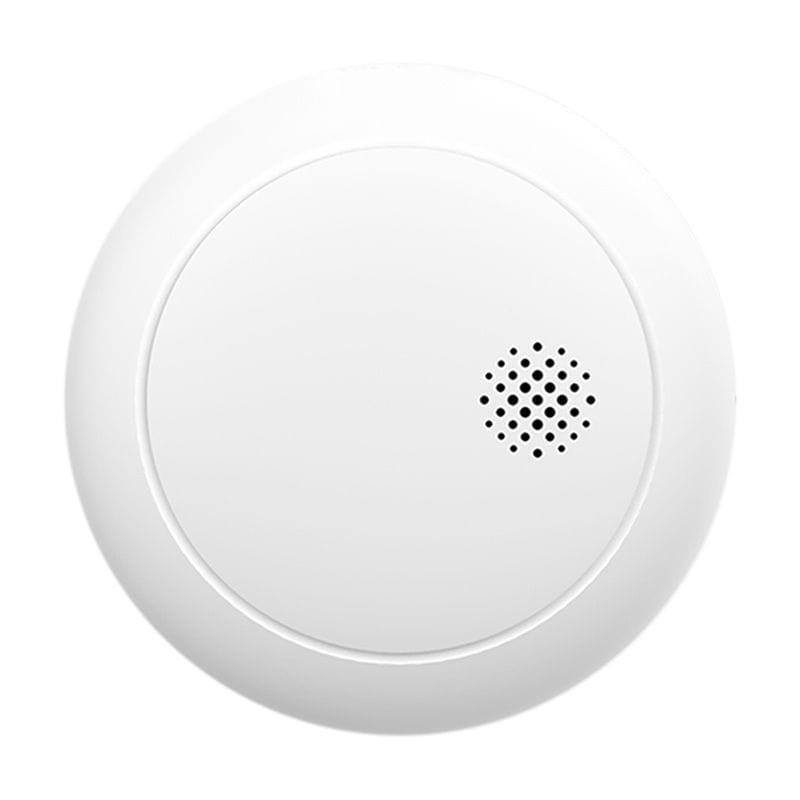 Heiman HM2SA-1W Sensor de alarma de humo inalámbrico interconectado, diseño circular blanco minimalista con rejilla de altavoz lateral y acabado liso