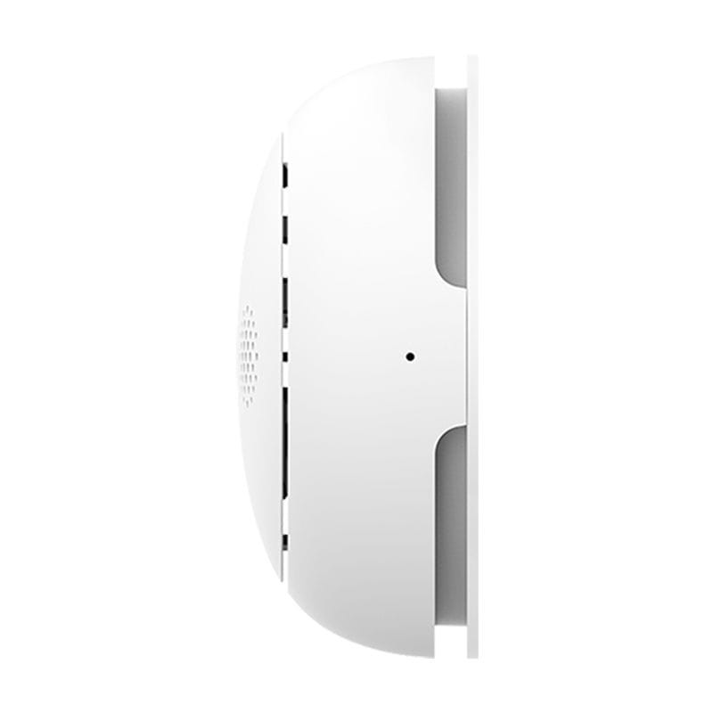 Heiman HM2SA-1W Sensor de humo inalámbrico interconectado, diseño blanco compacto de montaje en techo, rejillas laterales de ventilación y luz indicadora LED