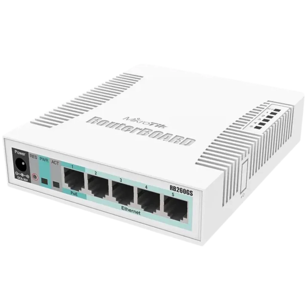 Mikrotik RB260GS - Switch compacto com 5 portas Gigabit Ethernet e 1 compartimento SFP 1 Gbps