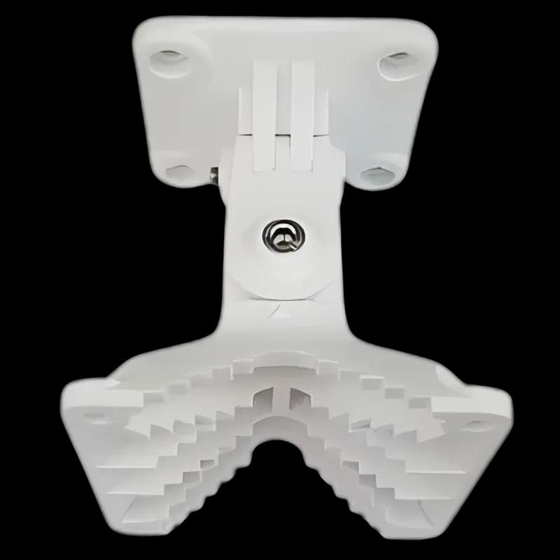 Support mural blanc pour série LHG, articulation réglable, base carrée à 4 vis et serre-câbles crantés pour montage précis et robuste