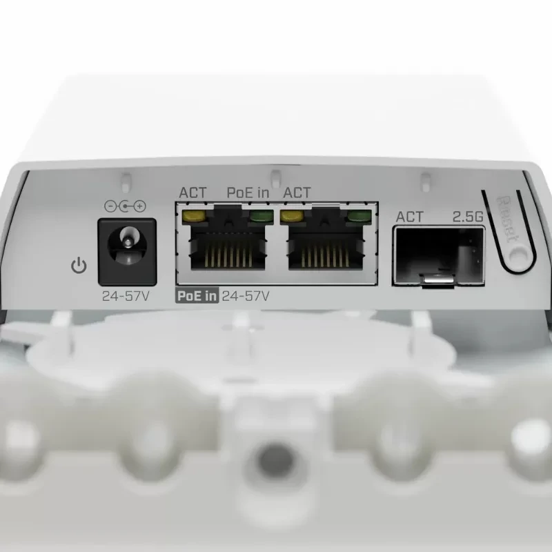 MikroTik FTC21 Convertidor Fibra-Cobre 2,5 Gbps con dos puertos Gigabit Ethernet PoE in, puerto 2.5G, LEDs ACT y conector de alimentación 24–57V