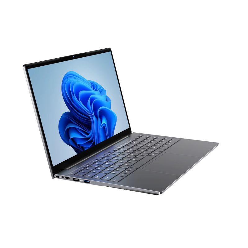 BMAX X17 Pro ordinateur portable gris fin, écran 15,6 pouces bord fin, clavier rétroéclairé, châssis métal, ports latéraux visibles, Windows 11 affiché