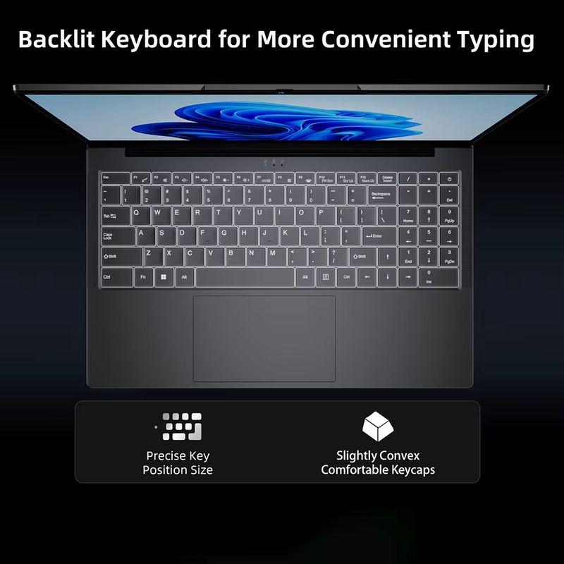 Teclado retroiluminado preto do BMAX Maxbook X17 Power, layout amplo, teclas de posição precisa e keycaps levemente convexos para digitação confortável