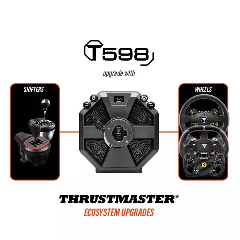 Thrustmaster T598 para Xbox y PC con servo base. Compatible con palancas y volantes intercambiables. Diseño robusto y mejoras del ecosistema