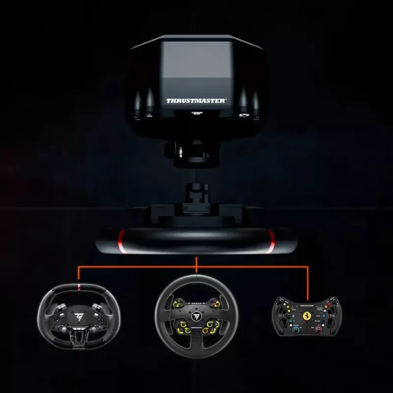 Thrustmaster T598 Xbox PC base servo con volante intercambiable y pedales; diseño negro, LED rojos, compatible con aros tipo F1, GT y gamepad para simulación