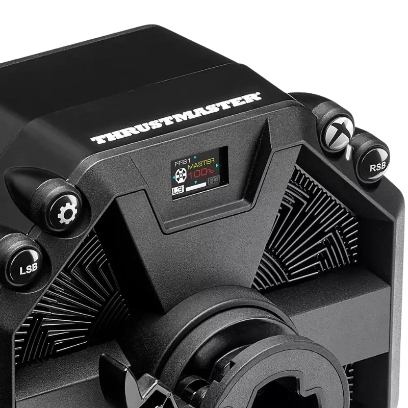 Thrustmaster T598 base de volante para Xbox y PC con pantalla FFB, diales LSB y RSB, diseño negro robusto y detalles en relieve para simulación realista