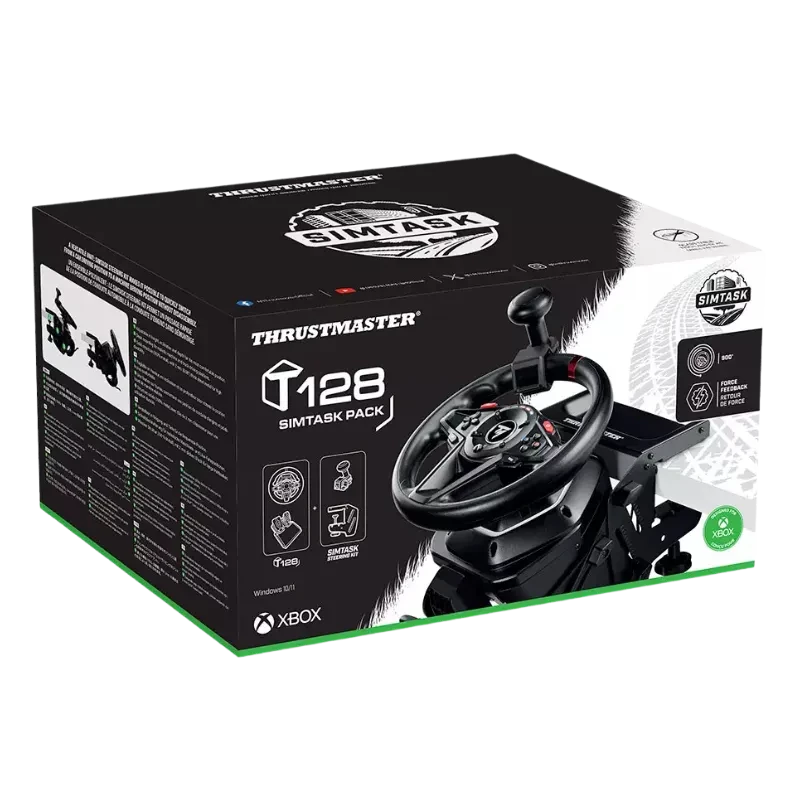 Thrustmaster T128 Simtask Pack PS5 PS4 PC avec volant réaliste, molette et boutonnière camion, palettes métal, pédalier 2 pédales robuste et base