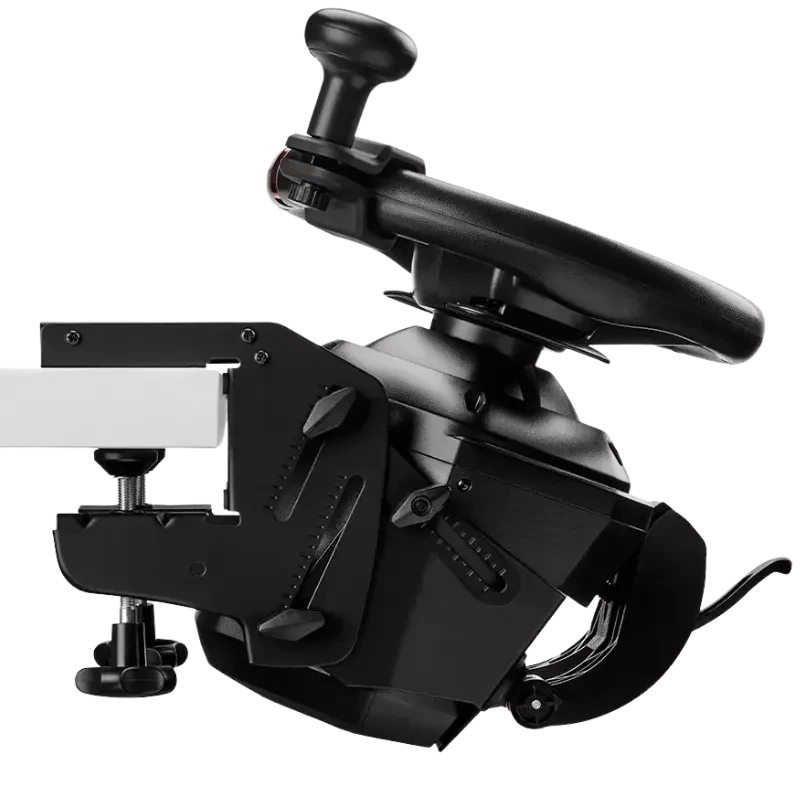 Thrustmaster T128 Simtask Pack PS5 PS4 PC avec volant réaliste, levier et pédalier; boîte noire détaillant compatibilité et fonctionnalités clés