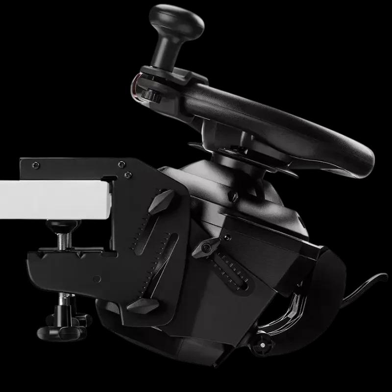 Thrustmaster T128 Simtask Pack PS5 PS4 PC avec volant réaliste, levier et pédalier; boîte noire détaillant compatibilité et fonctionnalités clés