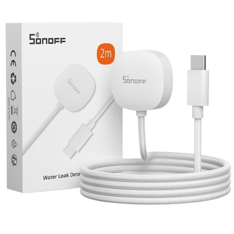 Câble d’extension tressé 2 m blanc pour détecteur SNZB-05P SONOFF WLDC200, connecteur USB-C, flexible et durable, avec boîtier compact assorti