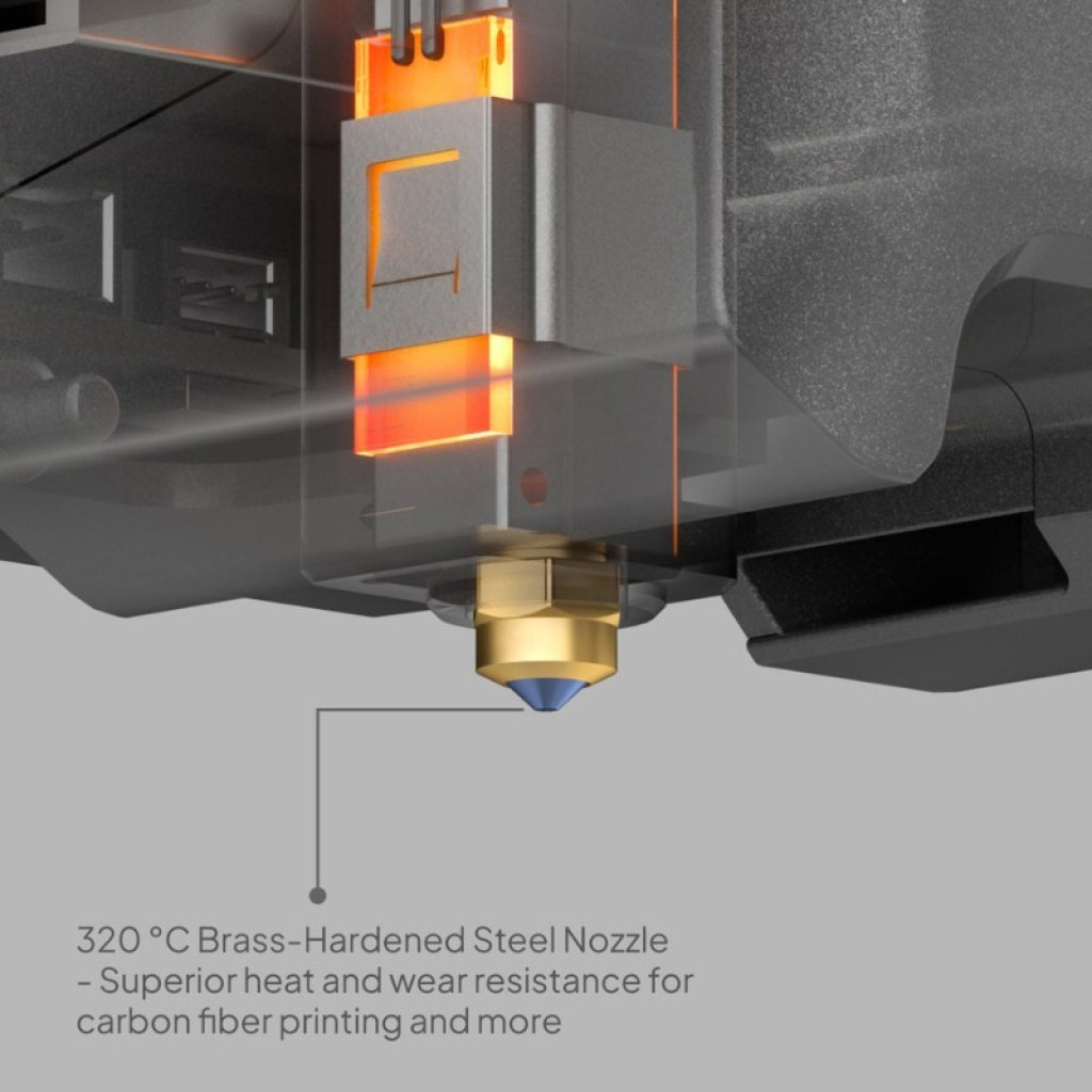 Boquilla de acero endurecido con punta de latón, resistente al desgaste y alta temperatura 320 °C, ideal para filamentos abrasivos como fibra de carbono