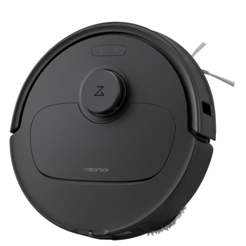 Roborock QR 598 Robot Aspirador Negro: cuerpo circular mate, módulo láser superior, cepillo lateral y parachoques frontal integrados. Diseño minimalista.