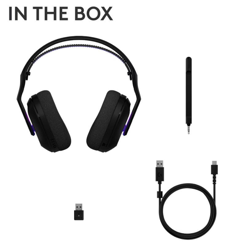 Logitech G522 Lightspeed Noir - Casque gaming, contenu de l'emballage