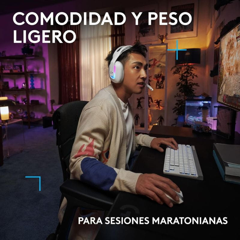 Logitech G522 Lightspeed Branco - Auscultadores para jogos, confortáveis e leves