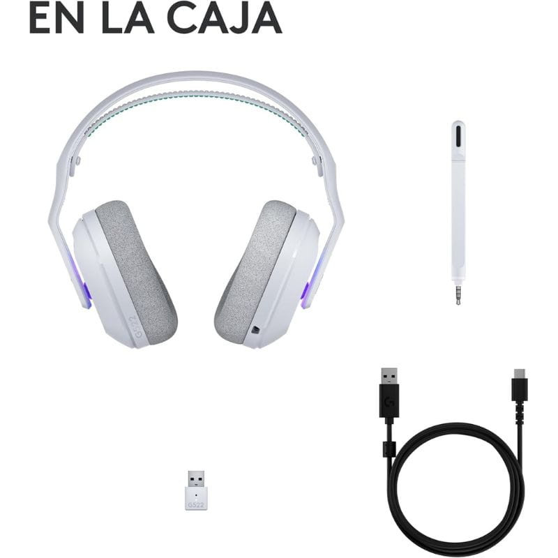 Logitech G522 Lightspeed Branco - Auscultadores para jogos, conteúdo da embalagem