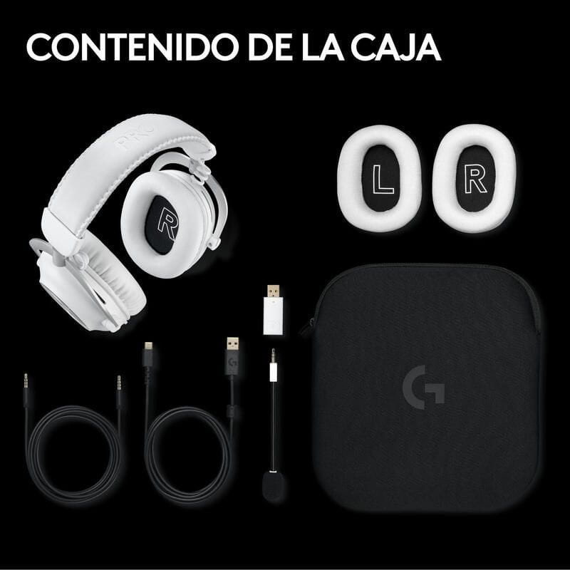 Logitech G Pro X 2 Lightspeed Branco - Auscultadores para jogos, conteúdo da embalagem