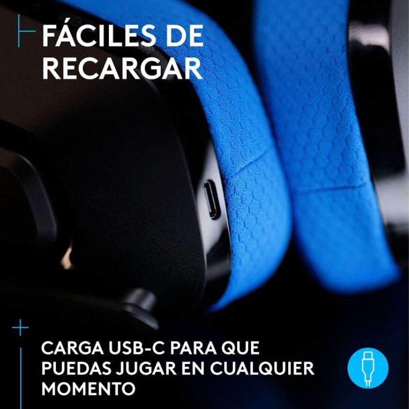 Logitech G G535 LightSpeed Preto/Azul - Auscultadores para jogos, com carregamento USB-C