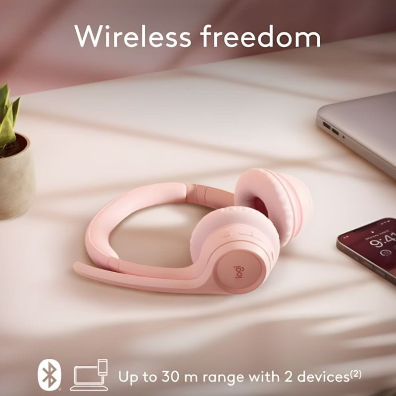 Logitech Zone 300 Rosa - Auriculares inalámbricos, con un alcance de hasta 30 m