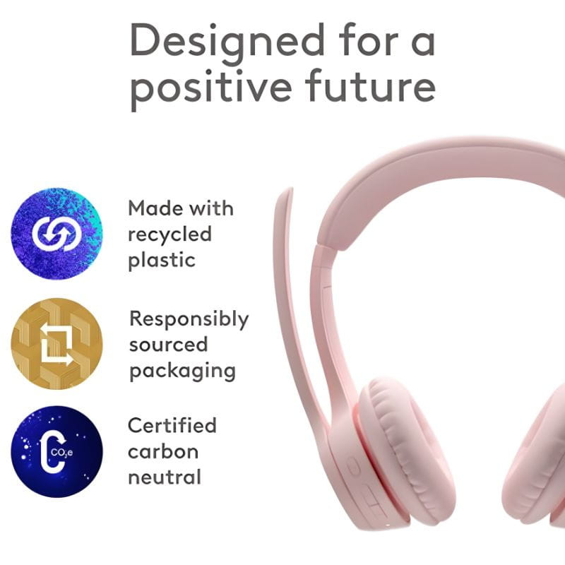 Logitech Zone 300 Rosa - Auriculares inalámbricos, fabricados con plástico reciclado