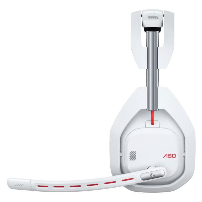 Logitech G ASTRO A50 Gen 5 blanc : casque sans fil avec arceau robuste, coussinets noirs épais et micro perche flexible argenté, design gamer premium.